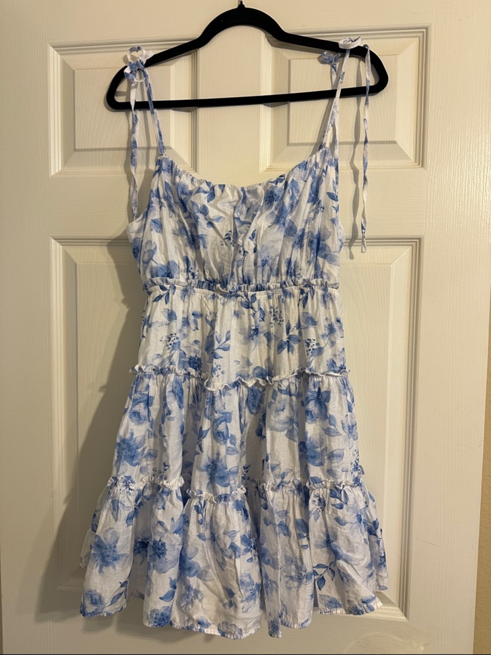 Blu Pepper Floral Spaghetti Strap Ruffled Mini Dress White and Blue